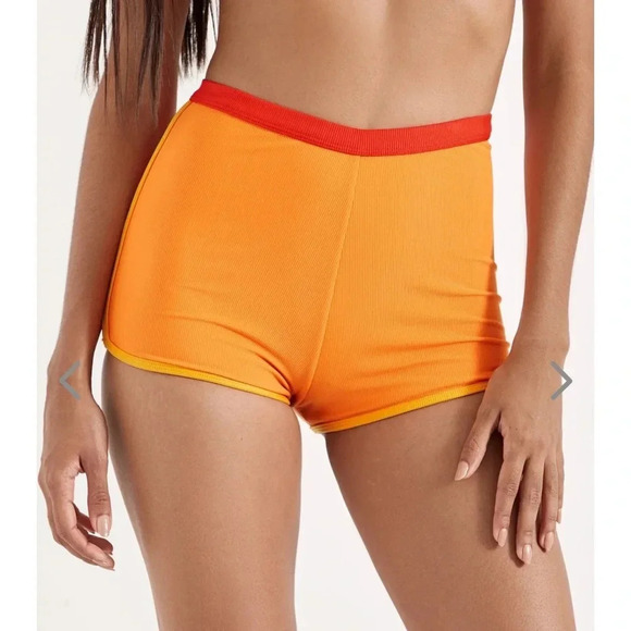 NWT OneOne Swimwear Cairo Shorts Orange Red 2024 New Mini Booty Cute Ribbed - Picture 4 of 6